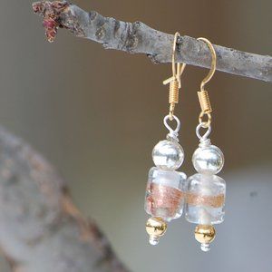 Glass tube Gold and Silver earrings